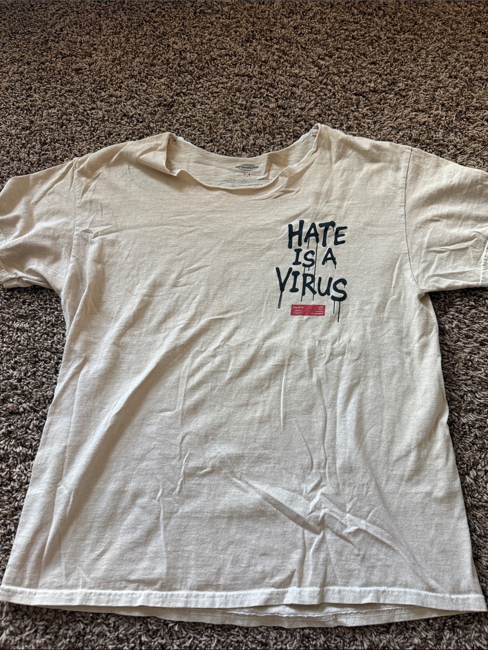 "Hate Is A Virus" Graphic Tee - Cream with Black & Red Print